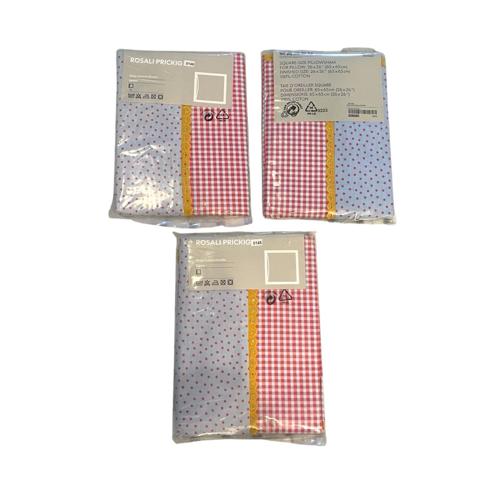 3 Ikea ROSALI Prickig Gingham Dots Pillowcase Pillow Sham 26 x 26" NEW